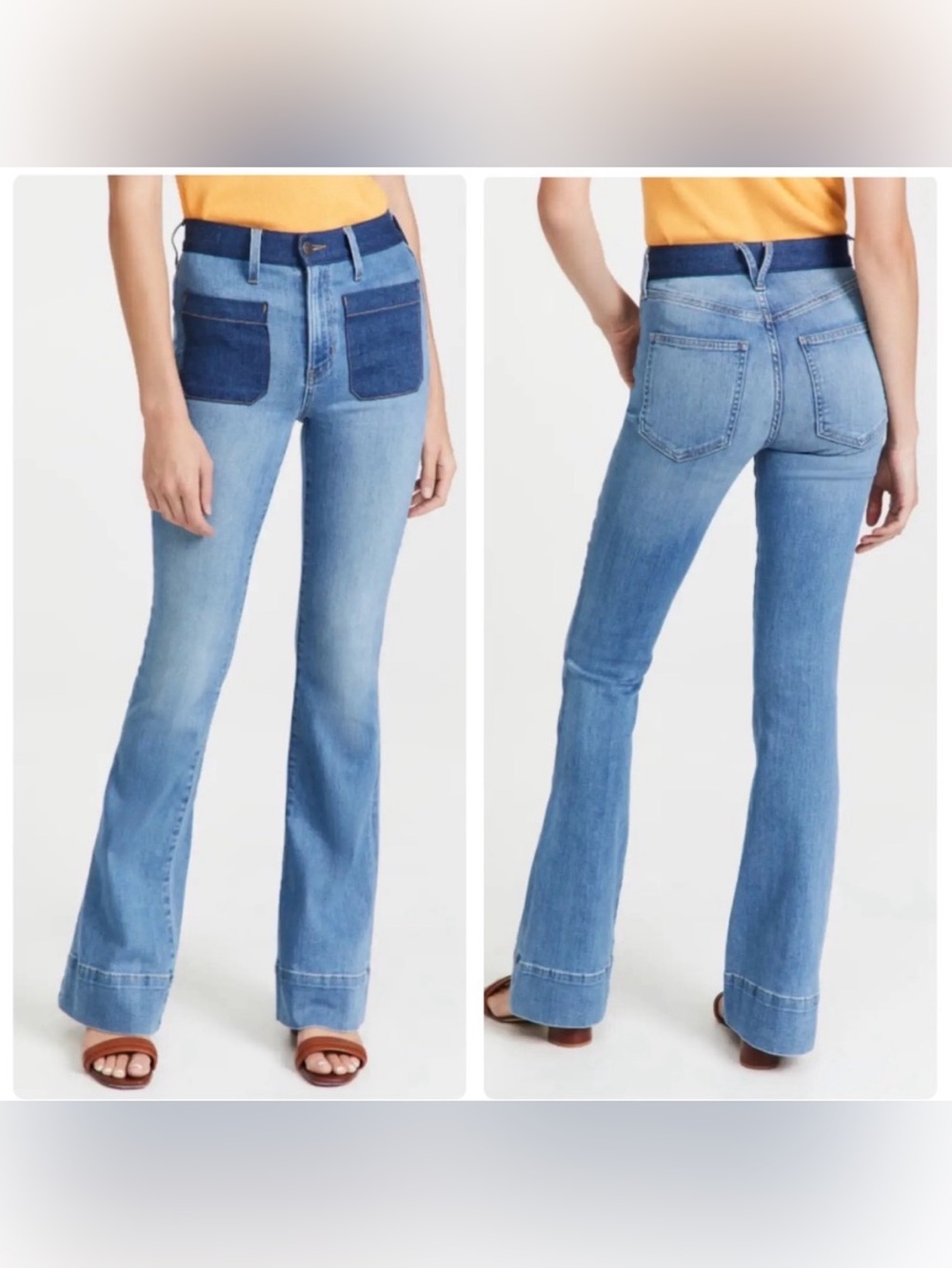 Veronica Beard Florence Flare Leg Jean Wash Juno Color Blocked Size 31/12 Long